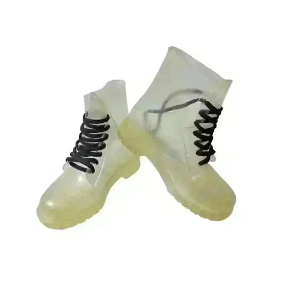 Women's Transparent Thick Sole Waterproof Ankle Rain Work Mud Boots Lace Up 7.5 - Picture 3 of 9